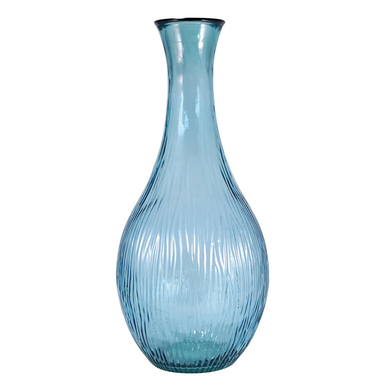 Brayden Studio Azure Recycled Blue Glass Floor Vase Wayfair